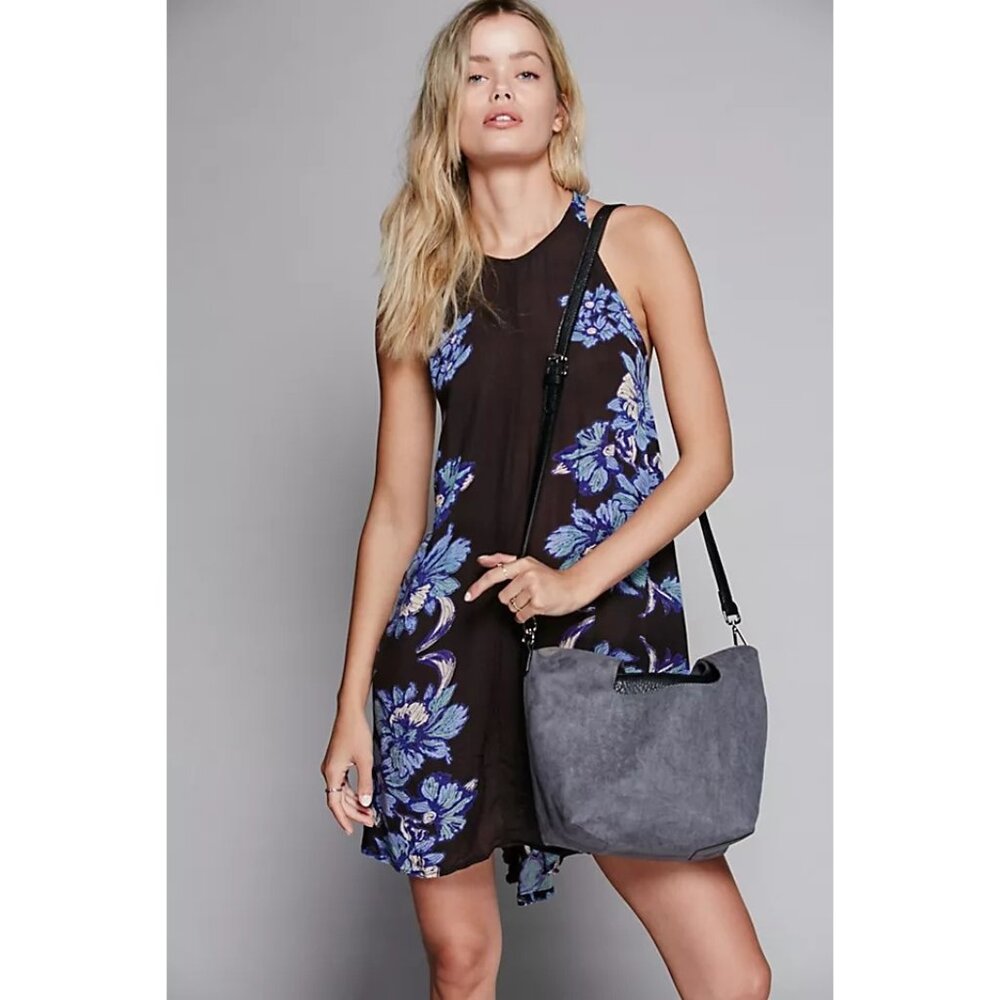 Free People Blue Floral Print Lace Up Sides Slip Dress - Picture 3 of 16